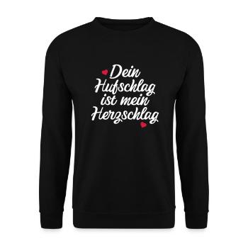 Reiten Hufschlag Herzschlag - Unisex Pullover - Schwarz - Vorne - Alina (178cm) & Michal (187cm)