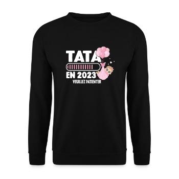 Annonce Grossesse Originale Future Tata En 2023 - Sweat-shirt Unisexe - noir - Devant - Alina (178cm) & Michal (187cm)