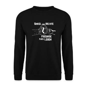 Onkel und Nichte weiß - Unisex Pullover - Schwarz - Vorne - Alina (178cm) & Michal (187cm)