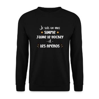 Mec simple j'aime le Hockey et les apéros - Sweat-shirt Unisexe - noir - Devant - Alina (178cm) & Michal (187cm)