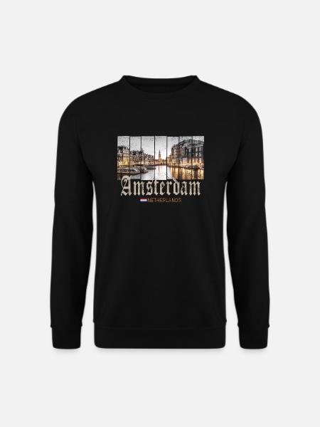 Amsterdam Niederlande bei Nacht Holland Vintage - Unisex Pullover - Schwarz