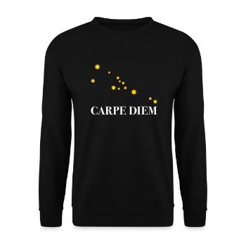 Carpe Diem nutze den Tag Sternbild Stier Horoskop - Unisex Pullover - Schwarz - Vorne - Alina (178cm) & Michal (187cm)