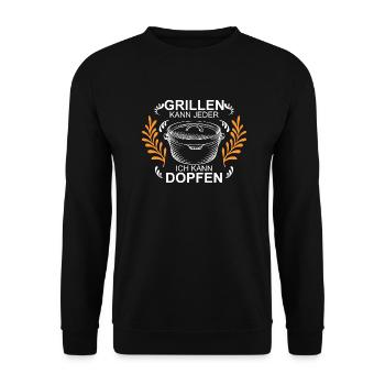 Dutch Oven Lustiger Spruch Dopfen Grillen kann - Unisex Pullover - Schwarz - Vorne - Alina (178cm) & Michal (187cm)