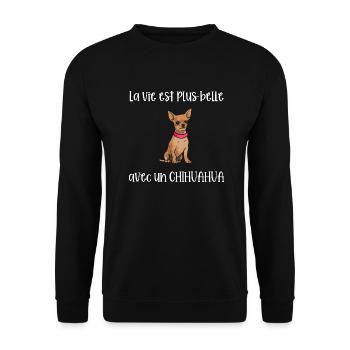 La vie est plus belle avec un chihuahua - Sweat-shirt Unisexe - noir - Devant - Alina (178cm) & Michal (187cm)