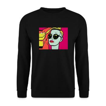 Pop Art - Frau mit Sonnebrille - Unisex Pullover - Schwarz - Vorne - Alina (178cm) & Michal (187cm)