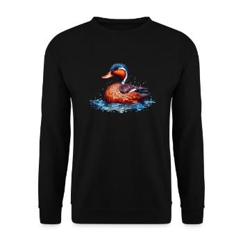 Eine schöne Ente schwimmt im See und Wasser - Unisex Pullover - Schwarz - Vorne - Alina (178cm) & Michal (187cm)