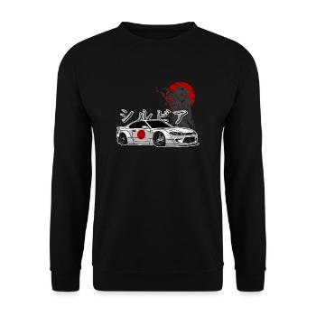 S15 Silvia Drift Königin JDM Japanische Flagge - Unisex Pullover - Schwarz - Vorne - Alina (178cm) & Michal (187cm)