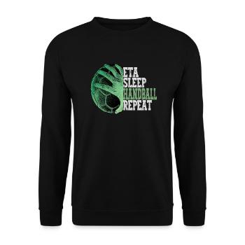 Eat Sleep Handball Repeat Handballspieler Lustig - Unisex Pullover - Schwarz - Vorne - Alina (178cm) & Michal (187cm)