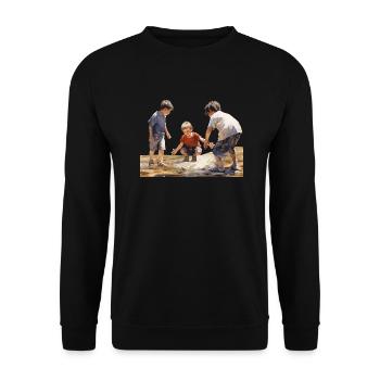 Eine unbeschwerte Kindheit ist ein Geschenk - Unisex Pullover - Schwarz - Vorne - Alina (178cm) & Michal (187cm)