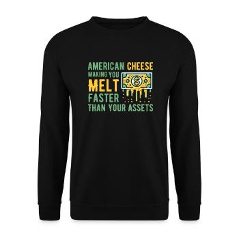 Amerikanische Käse & Assets Schmelzen Spaß - Unisex Pullover - Schwarz - Vorne - Alina (178cm) & Michal (187cm)