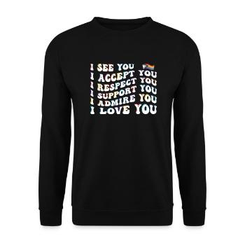 Stolzer Verbündeter: Ich akzeptiere, respektiere, unterstütze, bewundere, - Unisex Pullover - Schwarz - Vorne - Alina (178cm) & Michal (187cm)