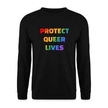 Queeres Leben schützen - Unisex Pullover - Schwarz - Vorne - Alina (178cm) & Michal (187cm)
