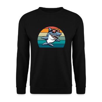 Shark Retro Funny Summer Beach - Unisex Sweatshirt - black - Front - Alina (178cm) & Michal (187cm)