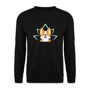 Meditating cute Corgi dog - Unisex Sweatshirt - black - Front - Alina (178cm) & Michal (187cm)