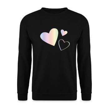 Pastel Regenbogen Herzen - Unisex Pullover - Schwarz - Vorne - Alina (178cm) & Michal (187cm)