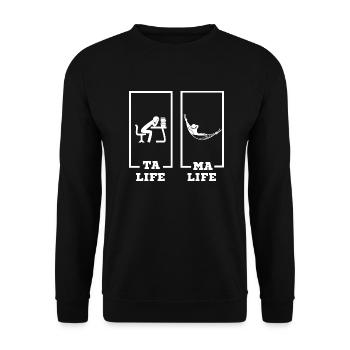 ta life ma life - Sweat-shirt Unisexe - noir - Devant - Alina (178cm) & Michal (187cm)