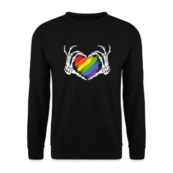 LGBT Gay Pride Skeleton Hand Heart Halloween - Unisex Pullover - Schwarz - Vorne - Alina (178cm) & Michal (187cm)