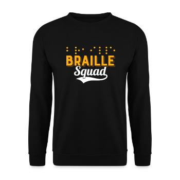 Braille Squad Blindness Impaired Braille Dots - Unisex Pullover - Schwarz - Vorne - Alina (178cm) & Michal (187cm)