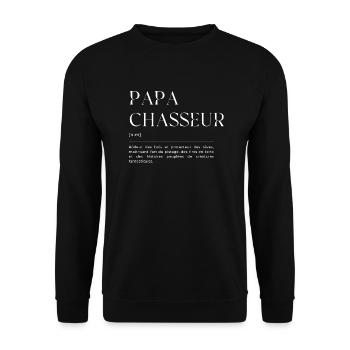 Papa Chasseur: Définition Drôle - Cadeau Fun - Sweat-shirt Unisexe - noir - Devant - Alina (178cm) & Michal (187cm)