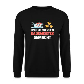 Rettungsschwimmer Bademeister - Unisex Pullover - Schwarz - Vorne - Alina (178cm) & Michal (187cm)