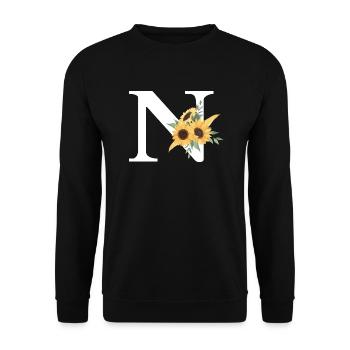 Buchstabe n blumige Sonnenblume - Unisex Pullover - Schwarz - Vorne - Alina (178cm) & Michal (187cm)