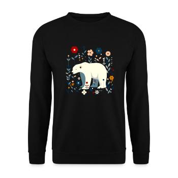 Floraler Eisbär - Unisex Pullover - Schwarz - Vorne - Alina (178cm) & Michal (187cm)