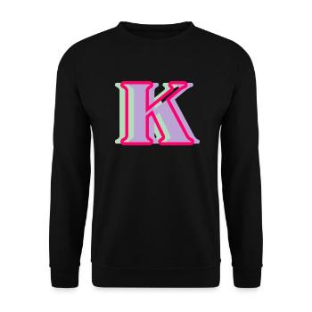 Mehrfarbiger Buchstabe k - Unisex Pullover - Schwarz - Vorne - Alina (178cm) & Michal (187cm)