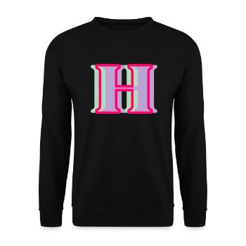Mehrfarbiger Buchstabe h - Unisex Pullover - Schwarz - Vorne - Alina (178cm) & Michal (187cm)