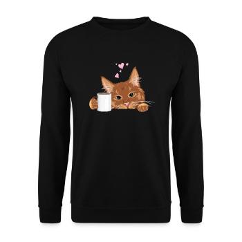 Peeking cute ginger cat with coffee mug - Unisex Sweatshirt - black - Front - Alina (178cm) & Michal (187cm)