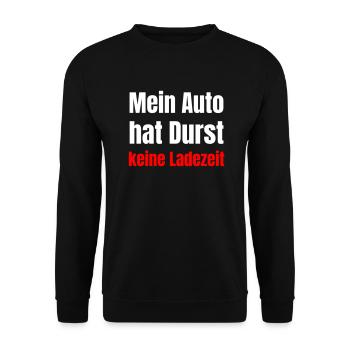 Mein Auto hat Durst, keine Ladezeit - Unisex Pullover - Schwarz - Vorne - Alina (178cm) & Michal (187cm)