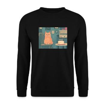 Happy Birthday cat - Unisex Pullover - Schwarz - Vorne - Alina (178cm) & Michal (187cm)