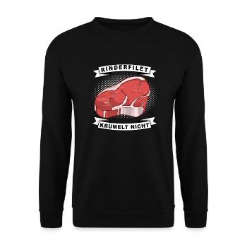 Rinderfilet krümelt nicht Spruch - Unisex Pullover - Schwarz - Vorne - Alina (178cm) & Michal (187cm)