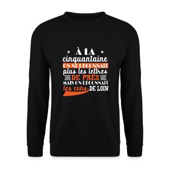 t-shirt anniversaire 50 ans cadeau humour - Sweat-shirt Unisexe - noir - Devant - Alina (178cm) & Michal (187cm)