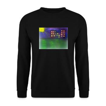 Stadt in der Dämmerung - Unisex Pullover - Schwarz - Vorne - Alina (178cm) & Michal (187cm)