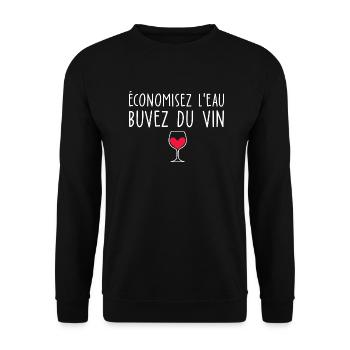 économisez l eau buvez du vin / humour alcool - Sweat-shirt Unisexe - noir - Devant - Alina (178cm) & Michal (187cm)