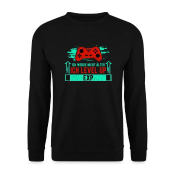 ICH WERDE NICHT ÄLTER, ICH LEVEL UP - Unisex Pullover - Schwarz - Vorne - Alina (178cm) & Michal (187cm)