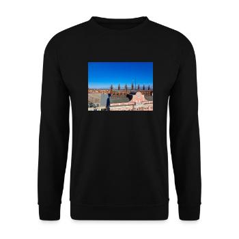 Rostock Skyline and Old Town behind the city hall - Unisex Sweatshirt - black - Front - Alina (178cm) & Michal (187cm)