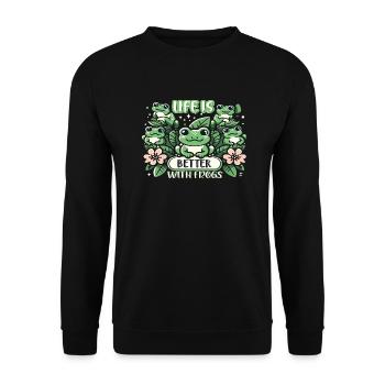 Life is better with Frogs - Unisex Pullover - Schwarz - Vorne - Alina (178cm) & Michal (187cm)