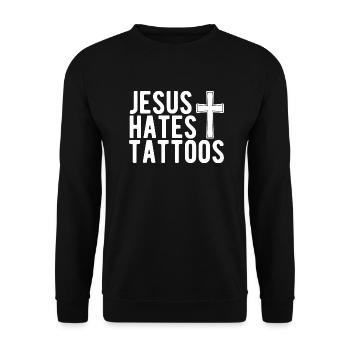Jésus déteste les tatouages Tatouage Anti Tatouage - Sweat-shirt Unisexe - noir - Devant - Alina (178cm) & Michal (187cm)