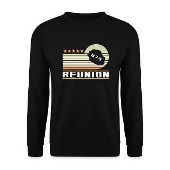 Geschenkidee Designkarte La Réunion 974 - Unisex Pullover - Schwarz - Vorne - Alina (178cm) & Michal (187cm)