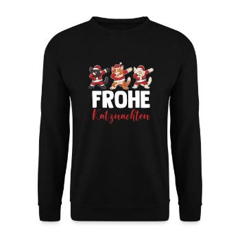 Père Noël Fête de Noël Noël Chats - Sweat-shirt Unisexe - noir - Devant - Alina (178cm) & Michal (187cm)