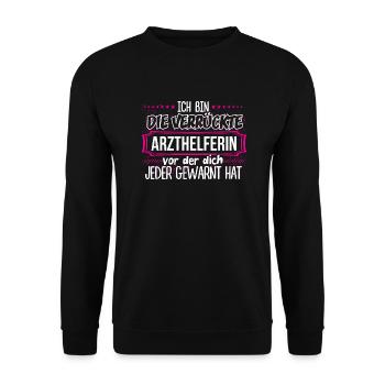 ARZTHELFERIN - Verrückt - Unisex Pullover - Schwarz - Vorne - Alina (178cm) & Michal (187cm)