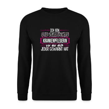 KRANKENPFLEGERIN - Verrückt - Unisex Pullover - Schwarz - Vorne - Alina (178cm) & Michal (187cm)