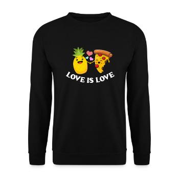 Liebe ist Liebe Pizza und Ananas - Unisex Pullover - Schwarz - Vorne - Alina (178cm) & Michal (187cm)