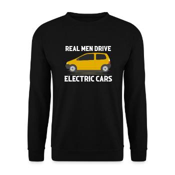 Real Men Drive Electric Cars E-Car Mobility - Unisex Pullover - Schwarz - Vorne - Alina (178cm) & Michal (187cm)