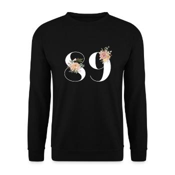 Blumen zum 89-jährigen Jubiläum (Geschenk von 89 Jahren) - Unisex Pullover - Schwarz - Vorne - Alina (178cm) & Michal (187cm)