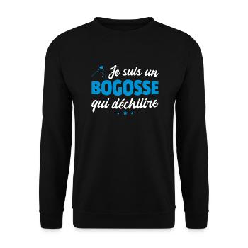 je suis un bogosse qui déchire / beau gosse - Sweat-shirt Unisexe - noir - Devant - Alina (178cm) & Michal (187cm)
