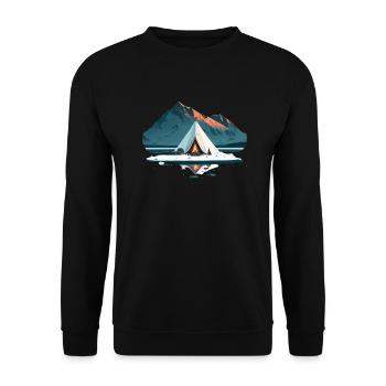 Tent around the campfire in the mountains with snow - Unisex Sweatshirt - black - Front - Alina (178cm) & Michal (187cm)