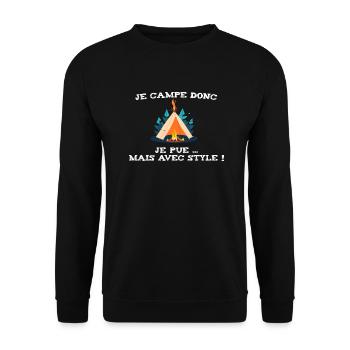 Je campe donc je pue camping - cadeau humour drôle - Sweat-shirt Unisexe - noir - Devant - Alina (178cm) & Michal (187cm)