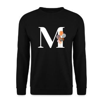 Buchstabe m Geburtstagsballon - Unisex Pullover - Schwarz - Vorne - Alina (178cm) & Michal (187cm)